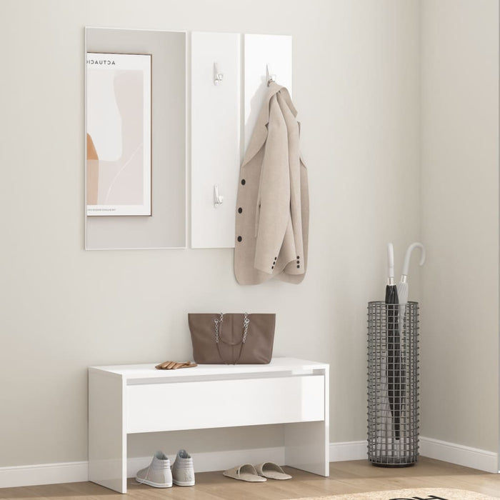 Hallway furniture set in high-gloss white wood material