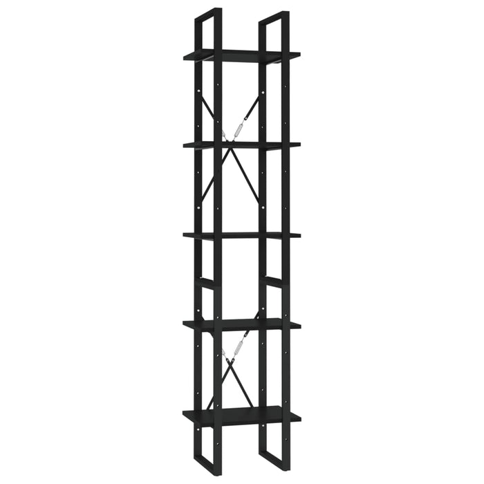 Bookcase 5 compartments black 40x30x175 cm made of wood