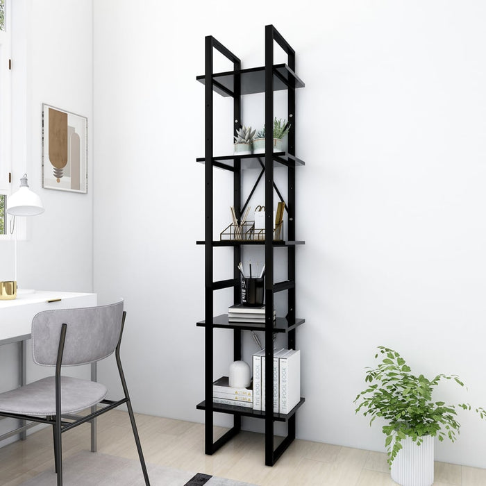 Bookcase 5 compartments black 40x30x175 cm made of wood