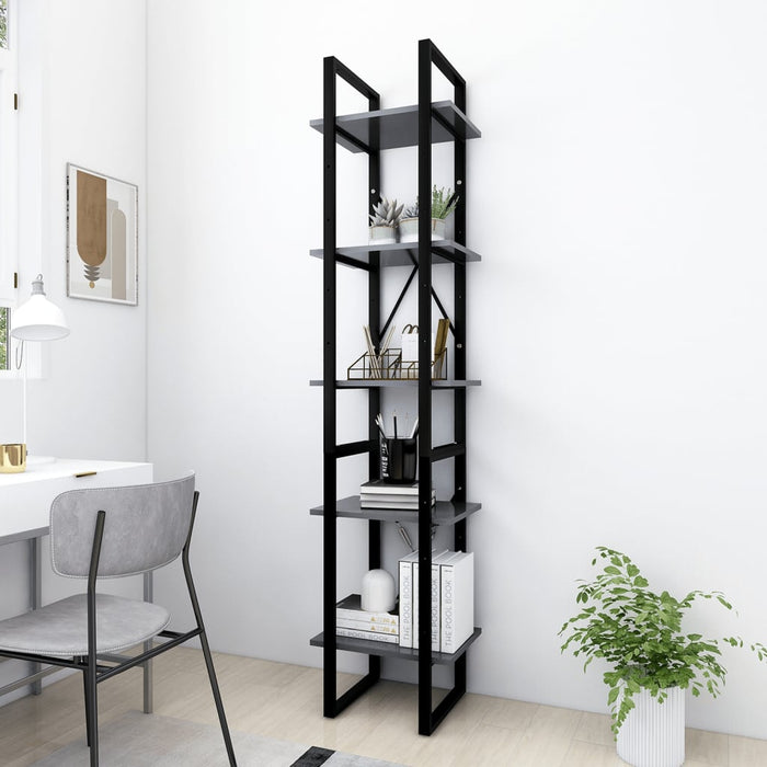 Bookcase 5 compartments gray 40x30x175 cm made of wood