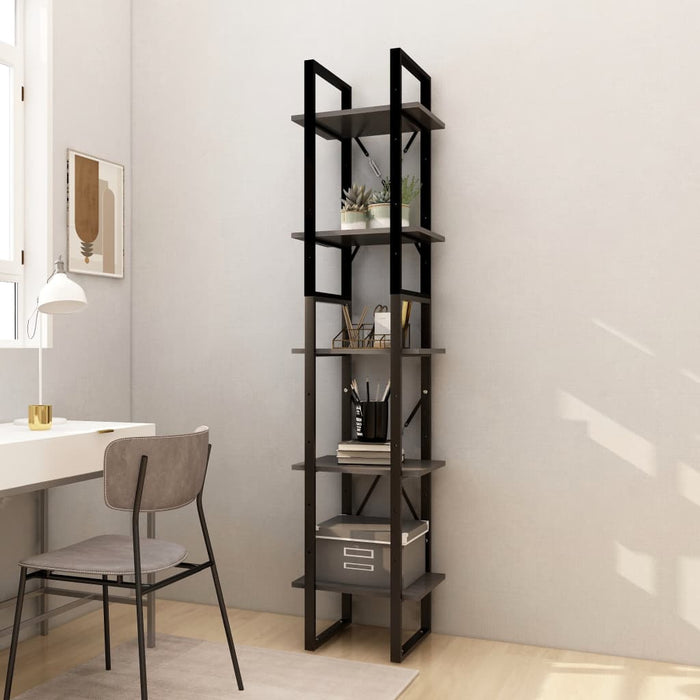 Bookcase 5 compartments gray 40x30x175 cm solid pine wood