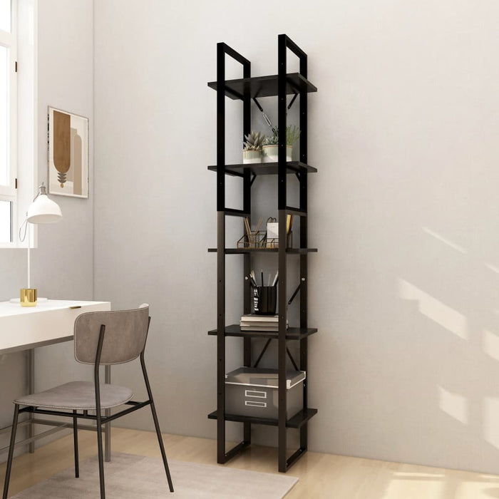 Bookcase 5 compartments black 40x30x175 cm solid pine wood