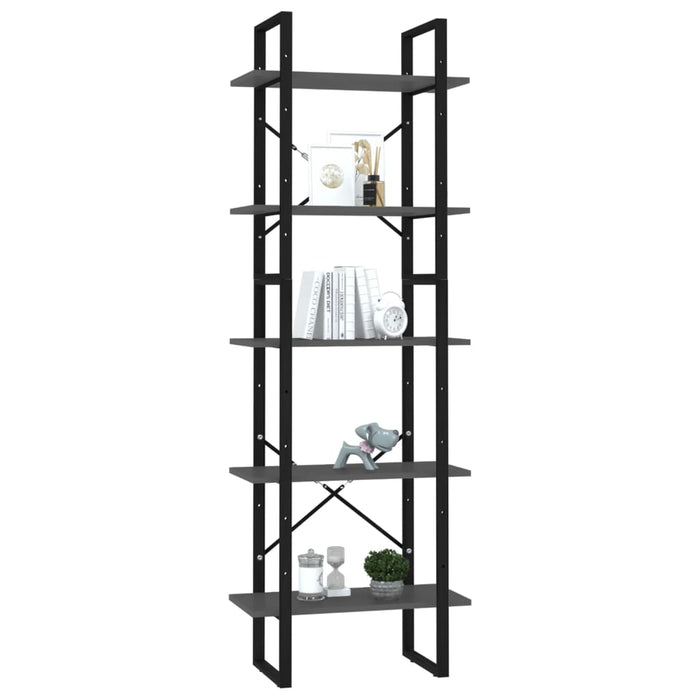 Bookcase 5 compartments gray 60x30x175 cm made of wood