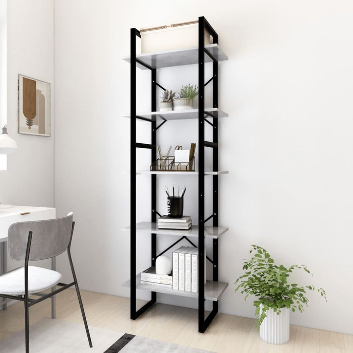 Bookcase 5 compartments concrete gray 60x30x175 cm made of wood