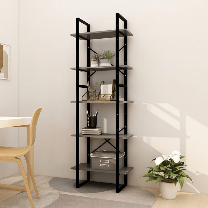 Bookcase 5 compartments gray 60x30x175 cm solid pine wood