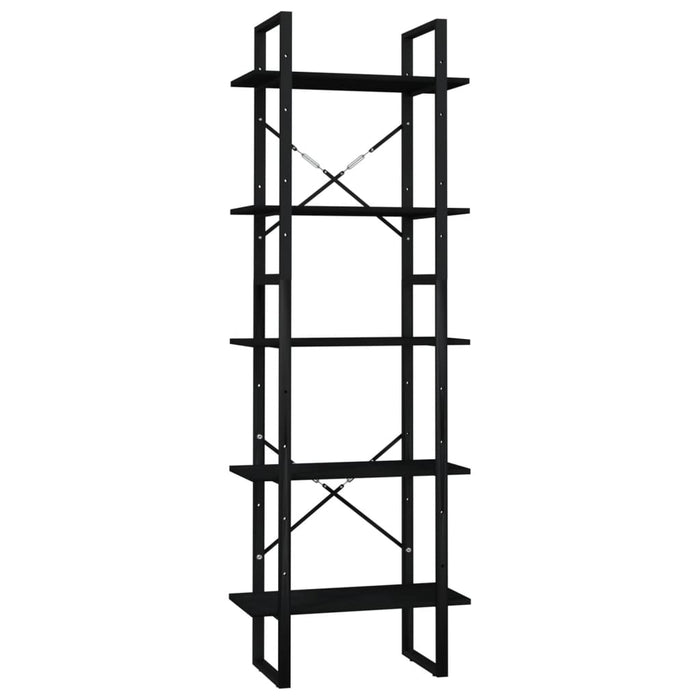 Bookcase 5 compartments black 60x30x175 cm solid pine wood