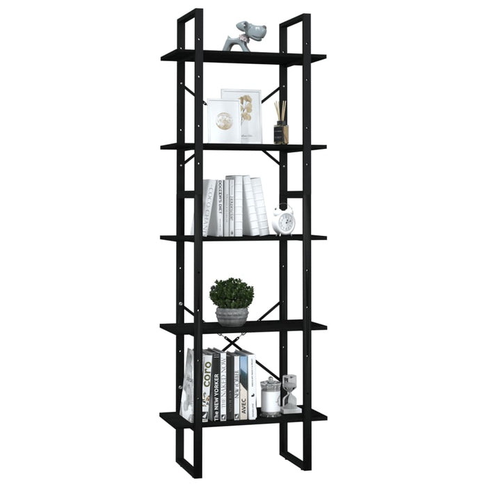 Bookcase 5 compartments black 60x30x175 cm solid pine wood