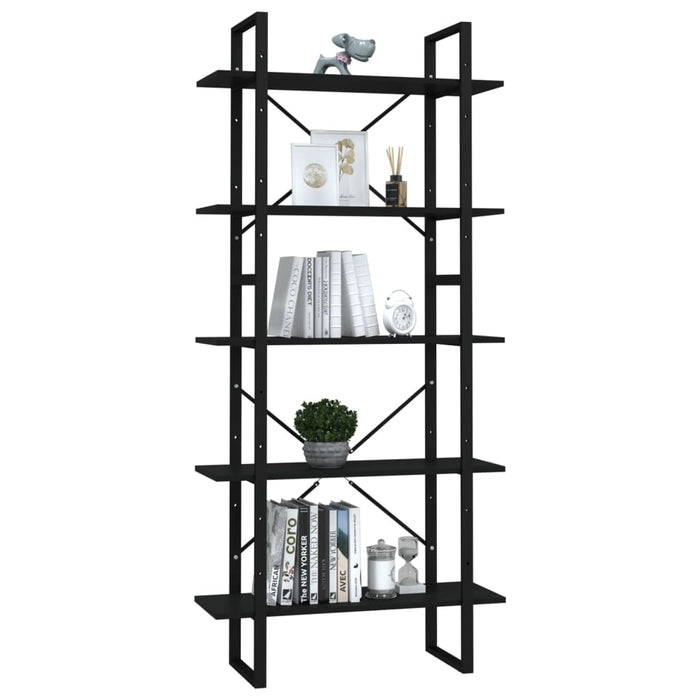 Bookcase 5 compartments black 80x30x175 cm made of wood