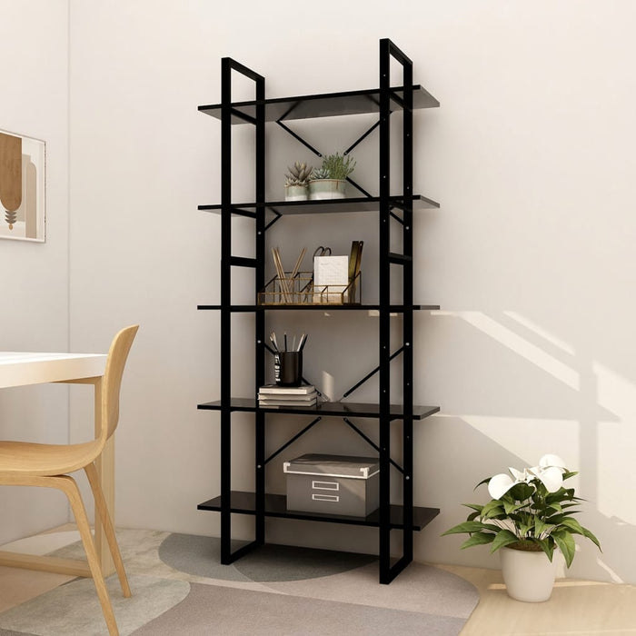 Bookcase 5 compartments black 80x30x175 cm made of wood