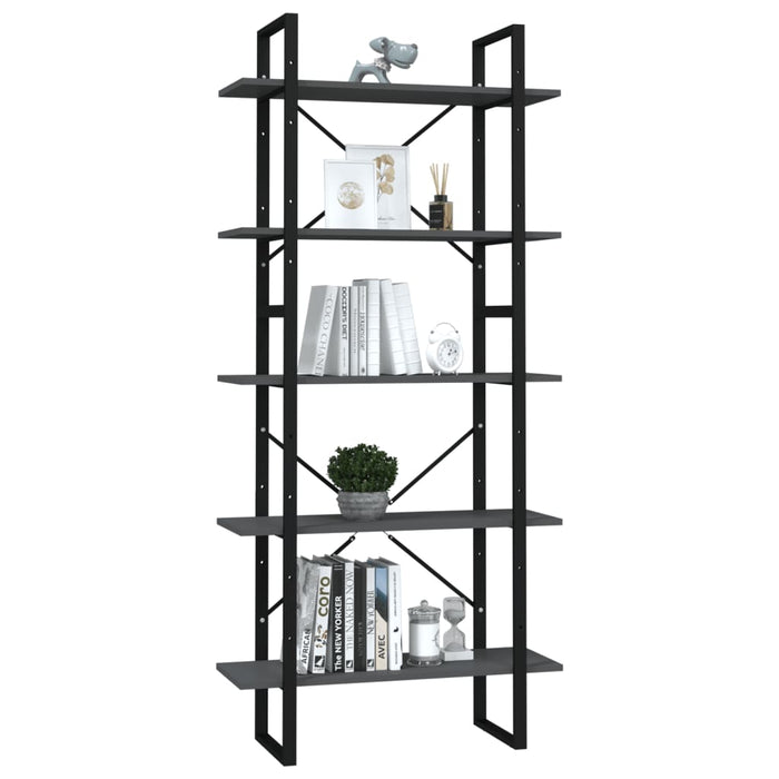 Bookcase 5 compartments gray 80x30x175 cm made of wood