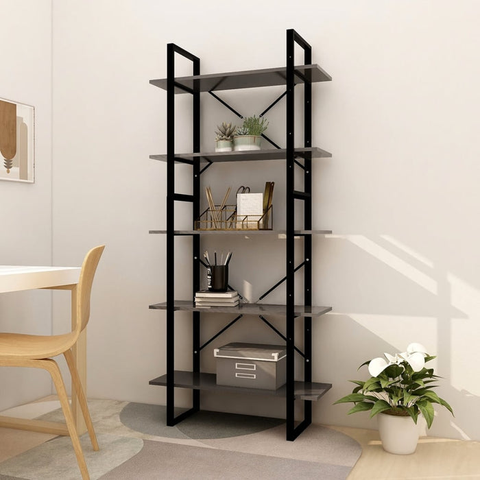 Bookcase 5 compartments gray 80x30x175 cm made of wood