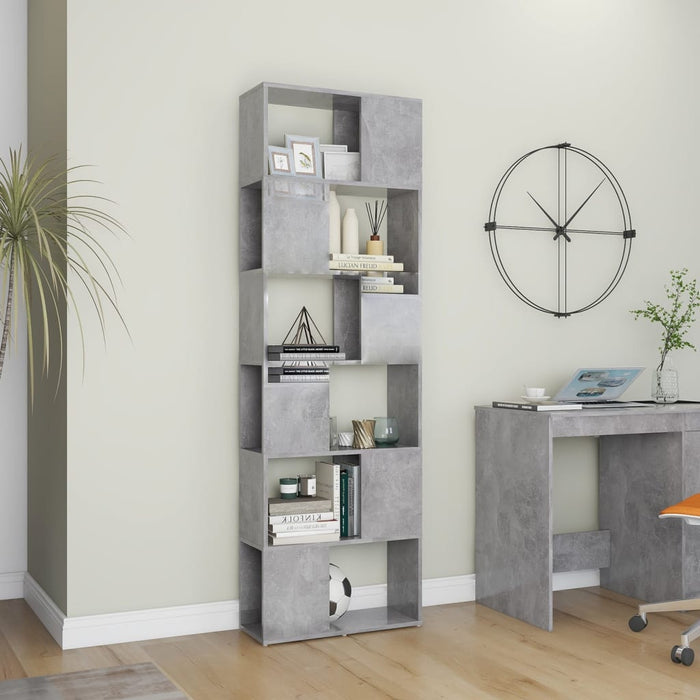 Bookcase room divider concrete gray 60x24x186 cm made of wood