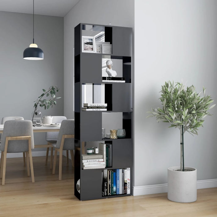 Bookcase room divider high-gloss gray 60x24x186 cm