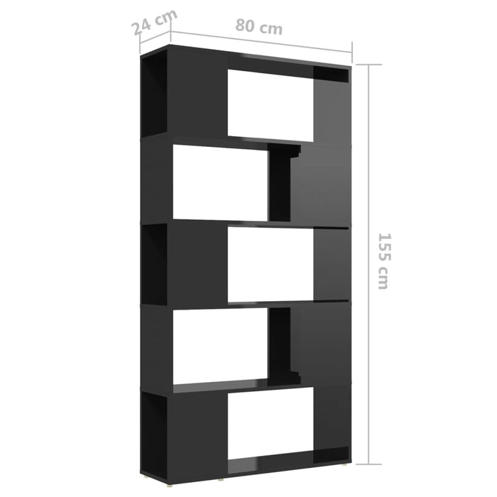 Bookcase room divider high-gloss black 80x24x155cm
