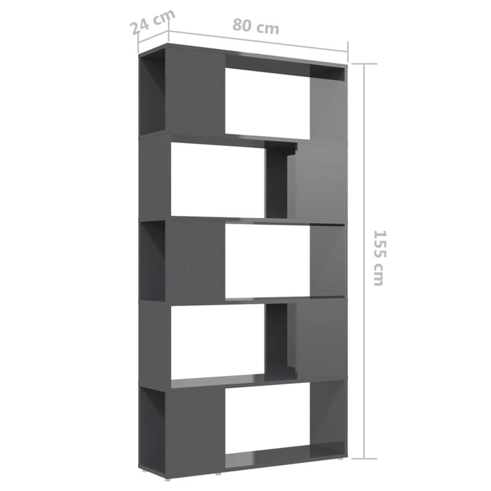 Bücherregal Raumteiler Hochglanz-Grau 80x24x155cm Holzwerkstoff