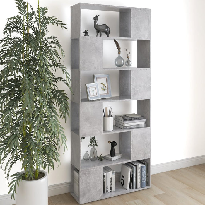 Bookcase room divider concrete gray 80x24x186 cm wood material
