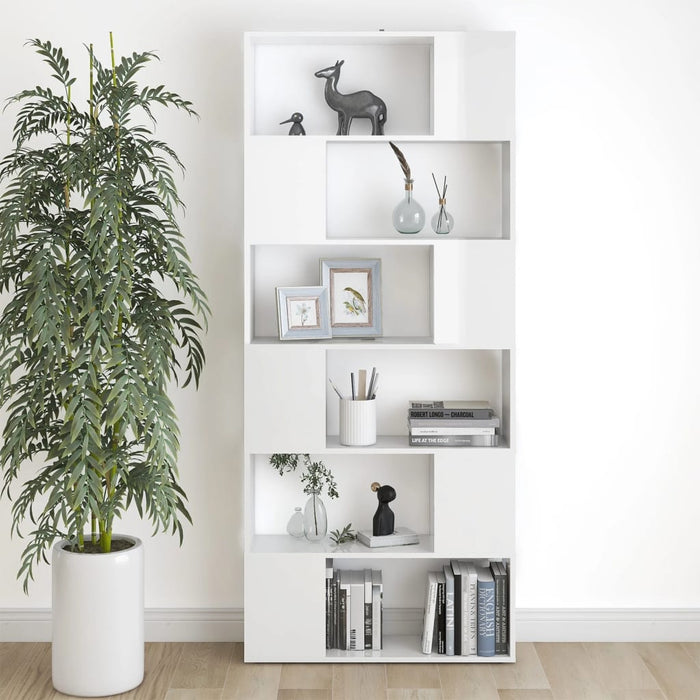 Bookcase room divider high-gloss white 80x24x186cm made of wood