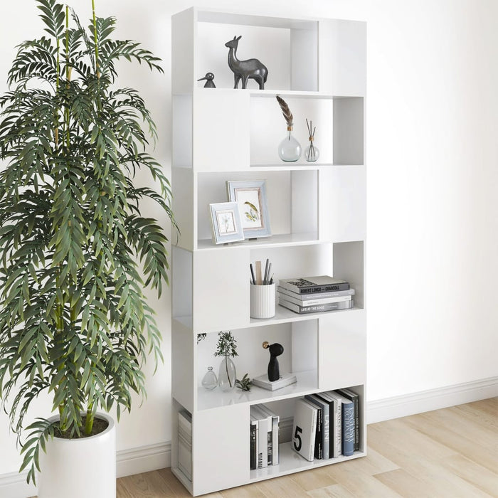 Bookcase room divider high-gloss white 80x24x186cm made of wood