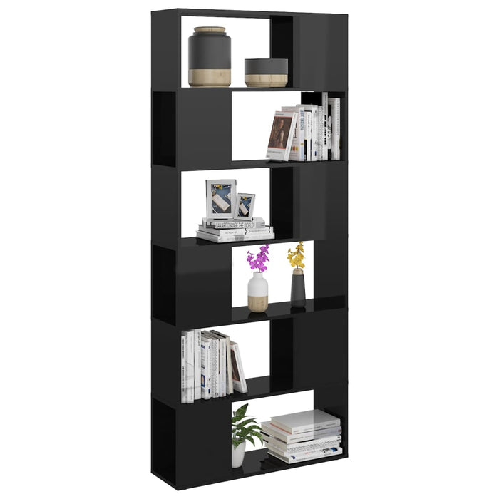 Bücherregal Raumteiler Hochglanz-Schwarz 80x24x186 cm