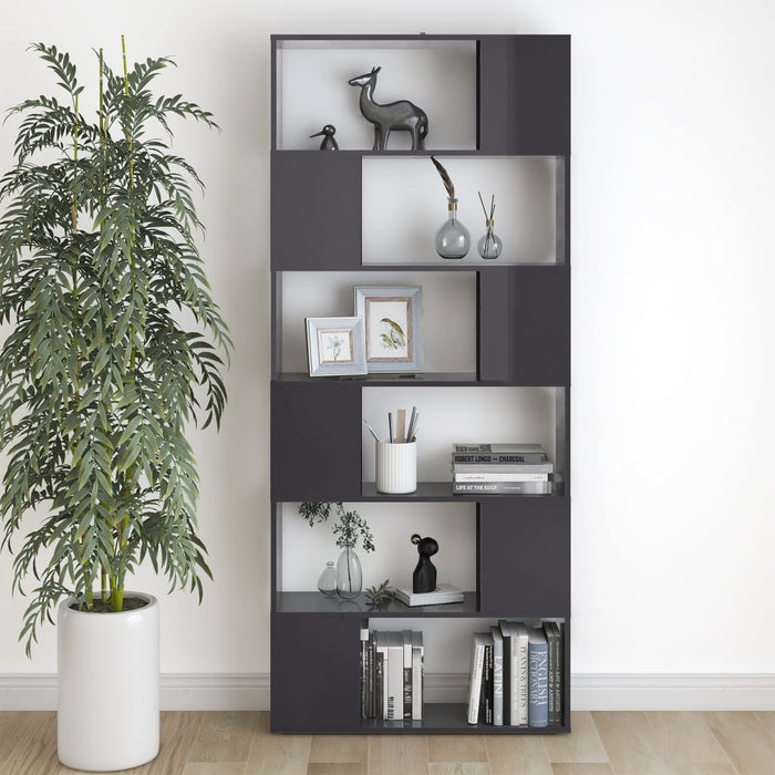 Bookcase room divider high-gloss gray 80x24x186cm wood material
