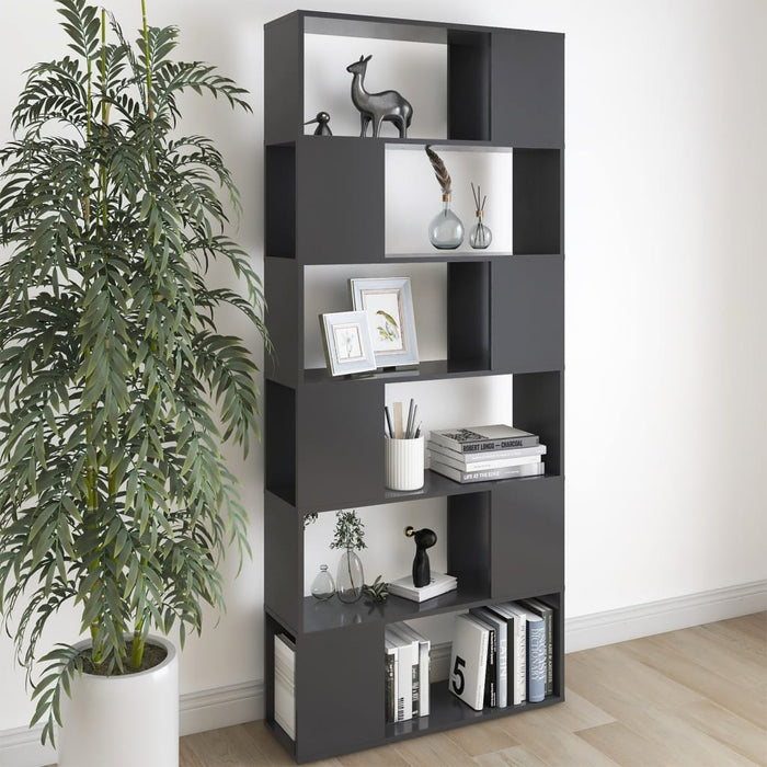Bookcase room divider high-gloss gray 80x24x186cm wood material