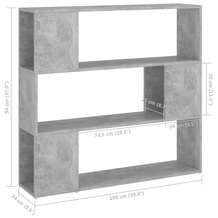Bookcase room divider concrete gray 100x24x94 cm