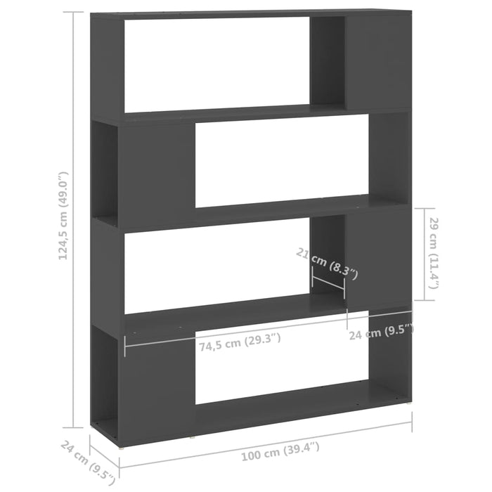 Bücherregal Raumteiler Grau 100x24x124 cm