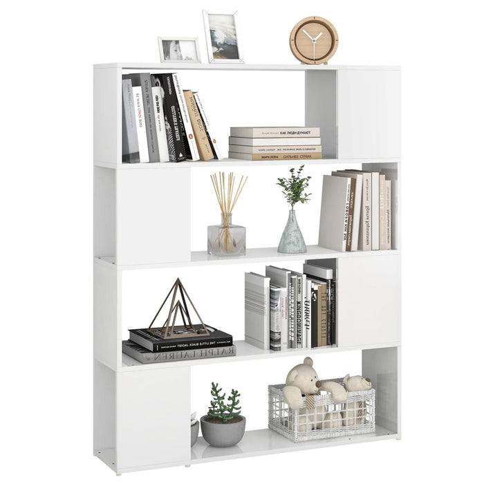 Bookcase room divider high-gloss white 100x24x124 cm