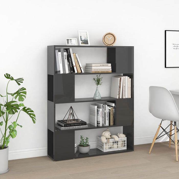 Bookcase room divider high-gloss gray 100x24x124 cm
