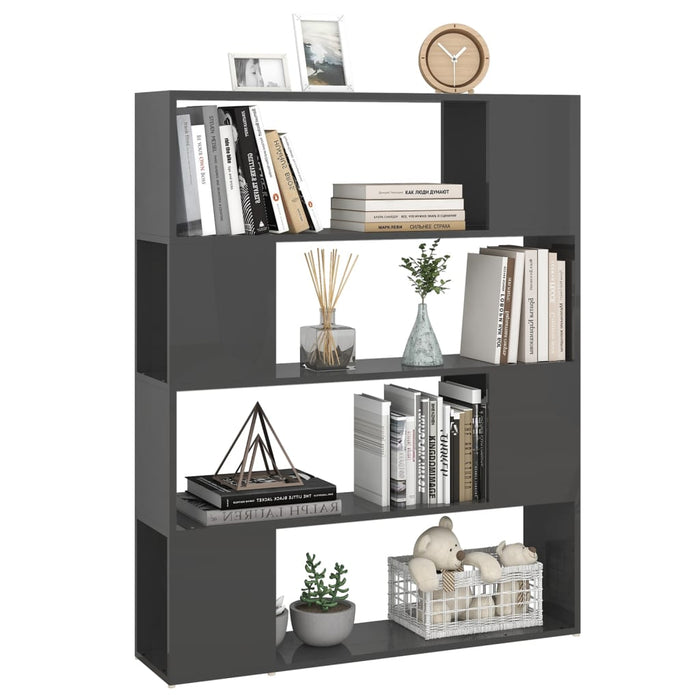 Bookcase room divider high-gloss gray 100x24x124 cm