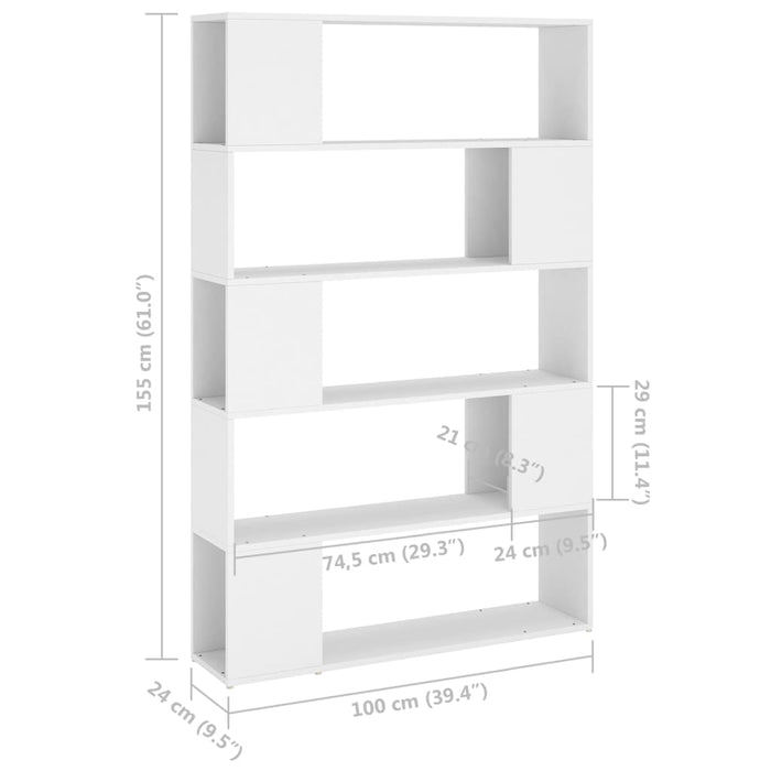 Bookcase room divider white 100x24x155 cm made of wood
