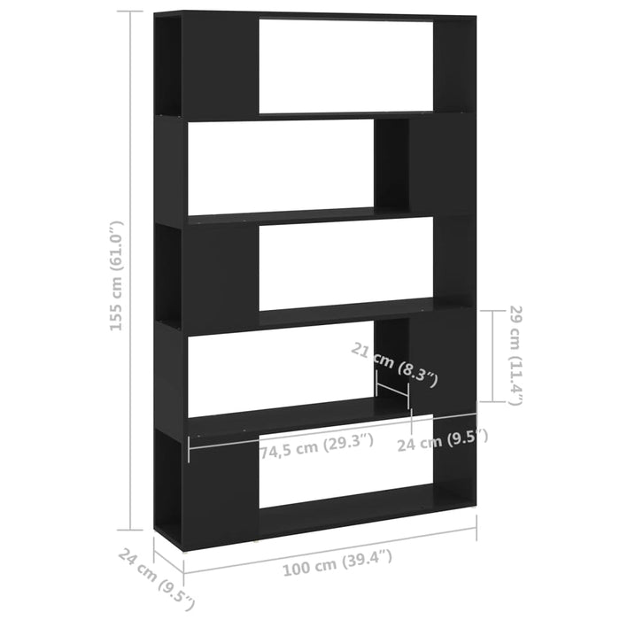 Bookcase room divider black 100x24x155 cm made of wood