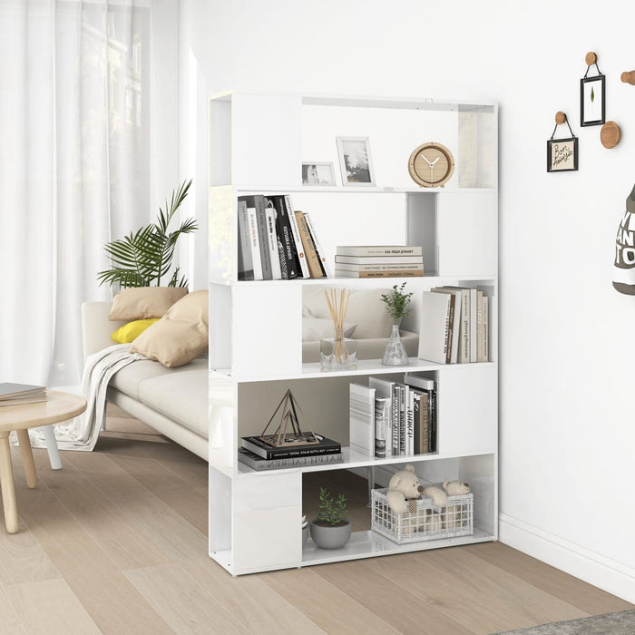 Bookcase room divider high gloss white wood material