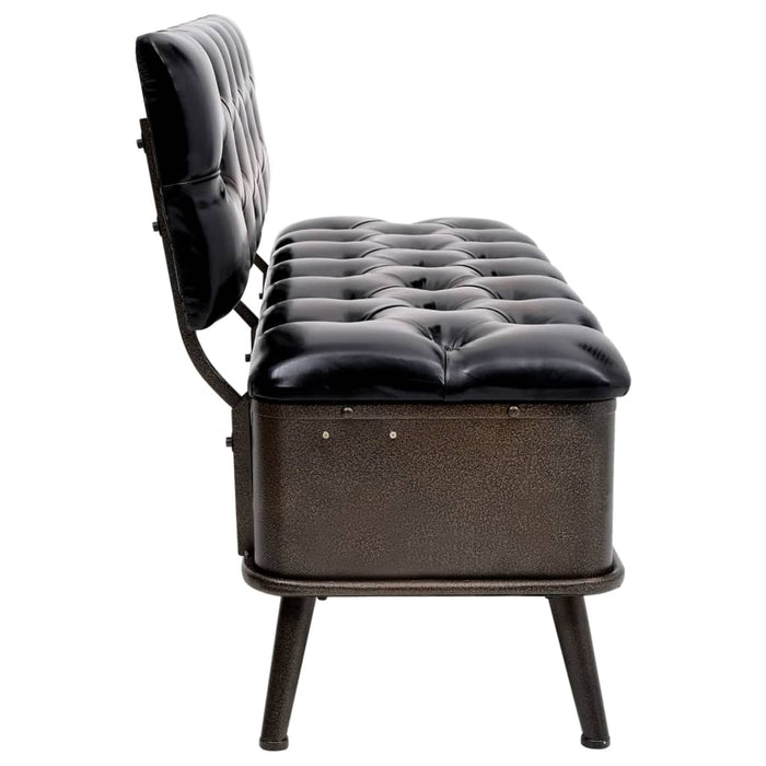 Bench with storage space and backrest 110cm black faux leather