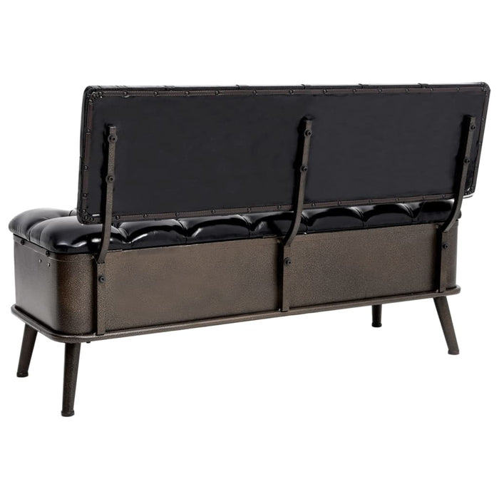 Bench with storage space and backrest 110cm black faux leather