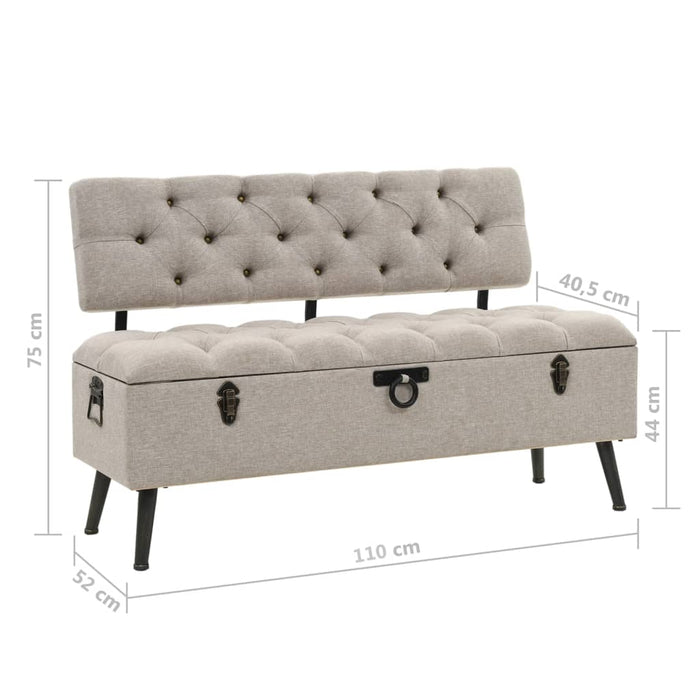 Bench with storage space and backrest 110cm cream fabric