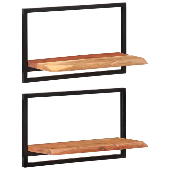 Wall shelves 2 pcs. 60x25x35 cm solid acacia wood and steel