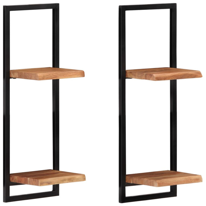 Wall shelves 2 pcs. 25x25x75 cm solid acacia wood and steel