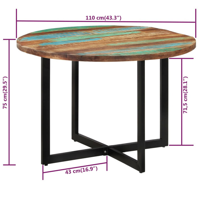 Dining table 110x75 cm reclaimed solid wood