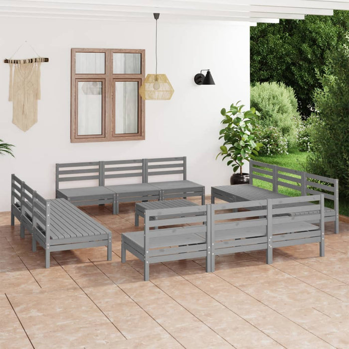 13-tlg. Garten-Lounge-Set Grau Kiefer Massivholz