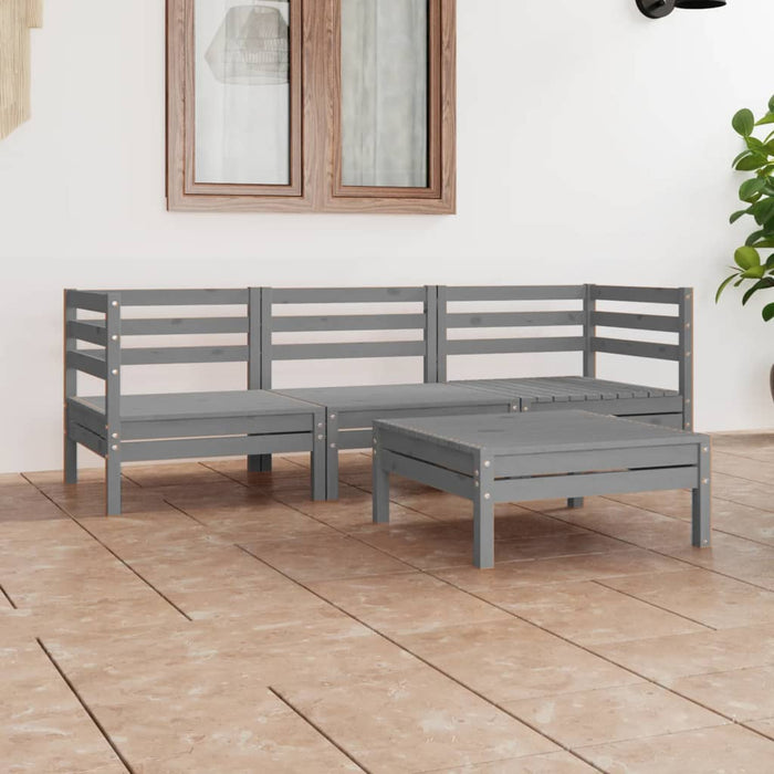 4-tlg. Garten-Lounge-Set Grau Kiefer Massivholz
