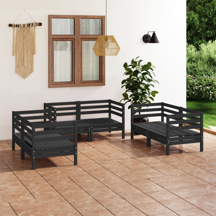6-tlg. Garten-Lounge-Set Schwarz Massivholz Kiefer