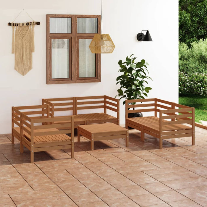 7-tlg. Garten-Lounge-Set Honigbraun Massivholz Kiefer