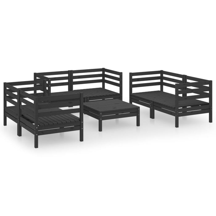 7-tlg. Garten-Lounge-Set Schwarz Massivholz Kiefer
