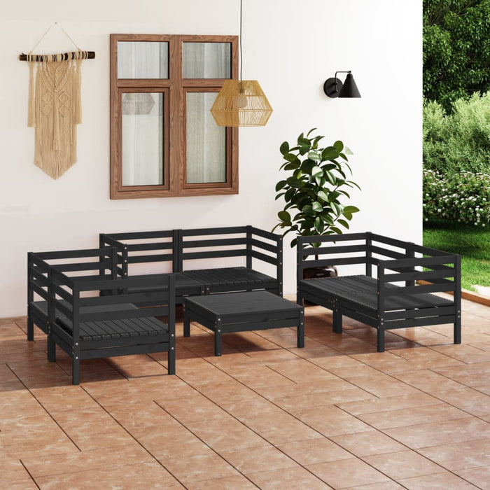 7-tlg. Garten-Lounge-Set Schwarz Massivholz Kiefer