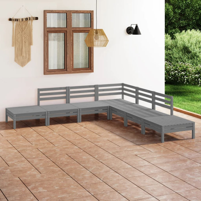 7-tlg. Garten-Lounge-Set Massivholz Kiefer Grau