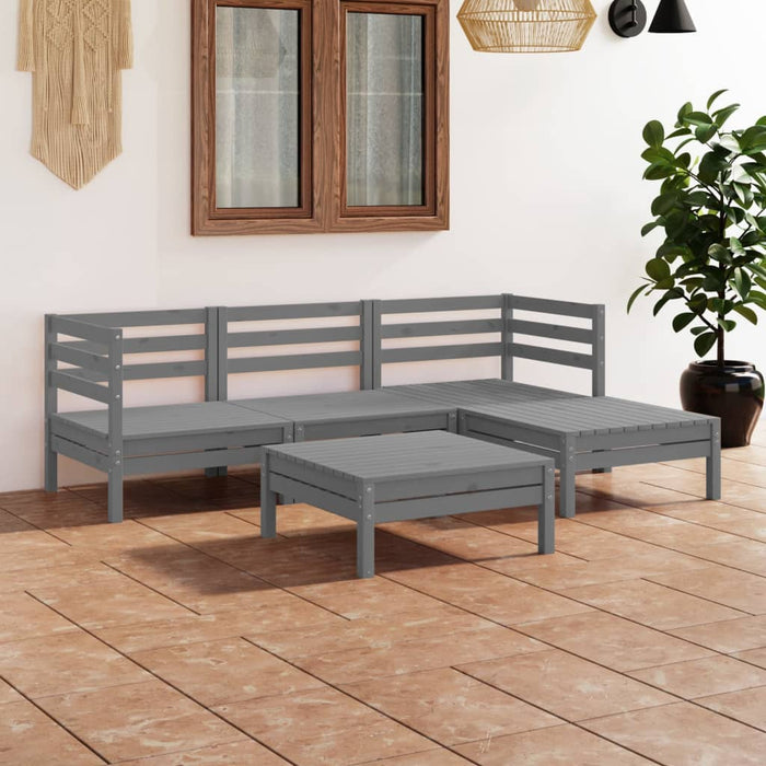 5-tlg. Garten-Lounge-Set Massivholz Kiefer Grau