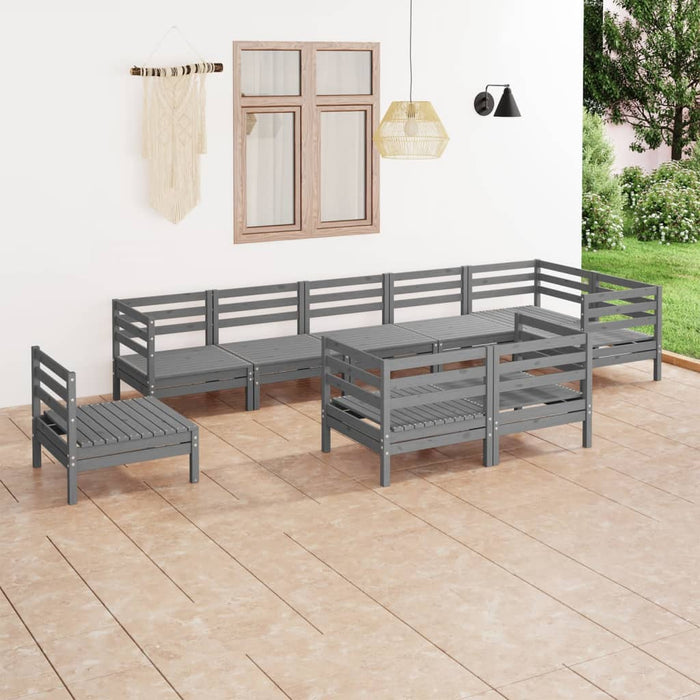 9-tlg. Garten-Lounge-Set Massivholz Kiefer Grau