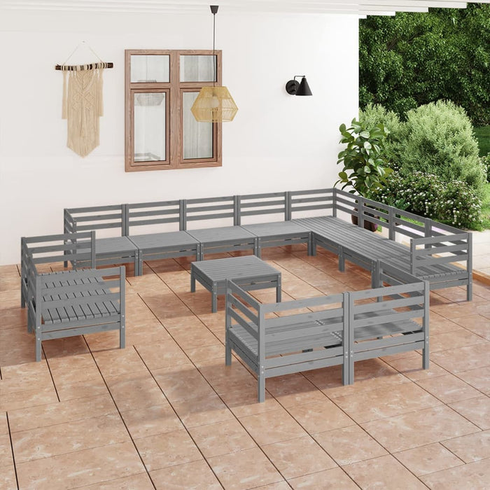13-tlg. Garten-Lounge-Set Massivholz Kiefer Grau