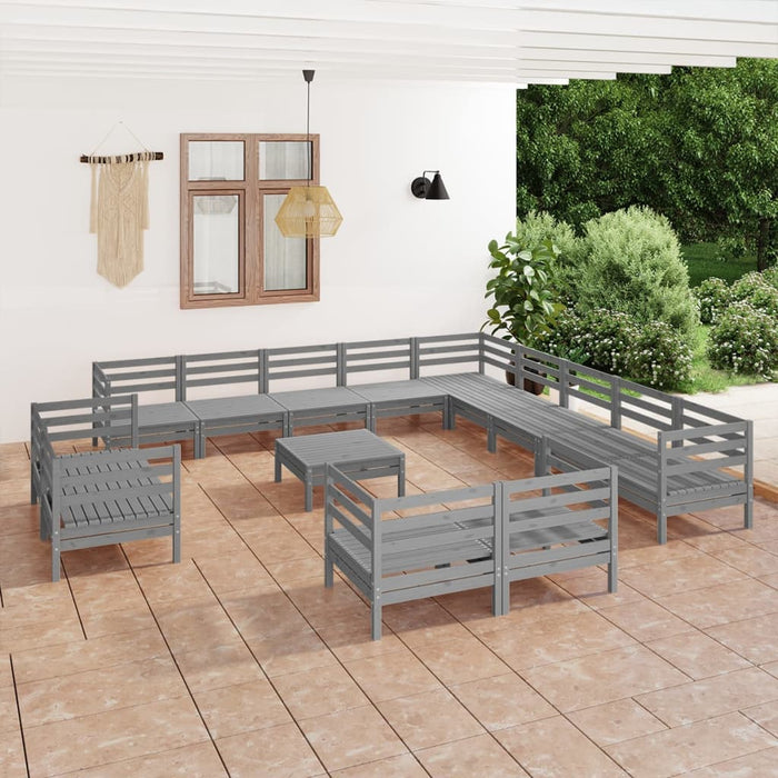 14-tlg. Garten-Lounge-Set Massivholz Kiefer Grau